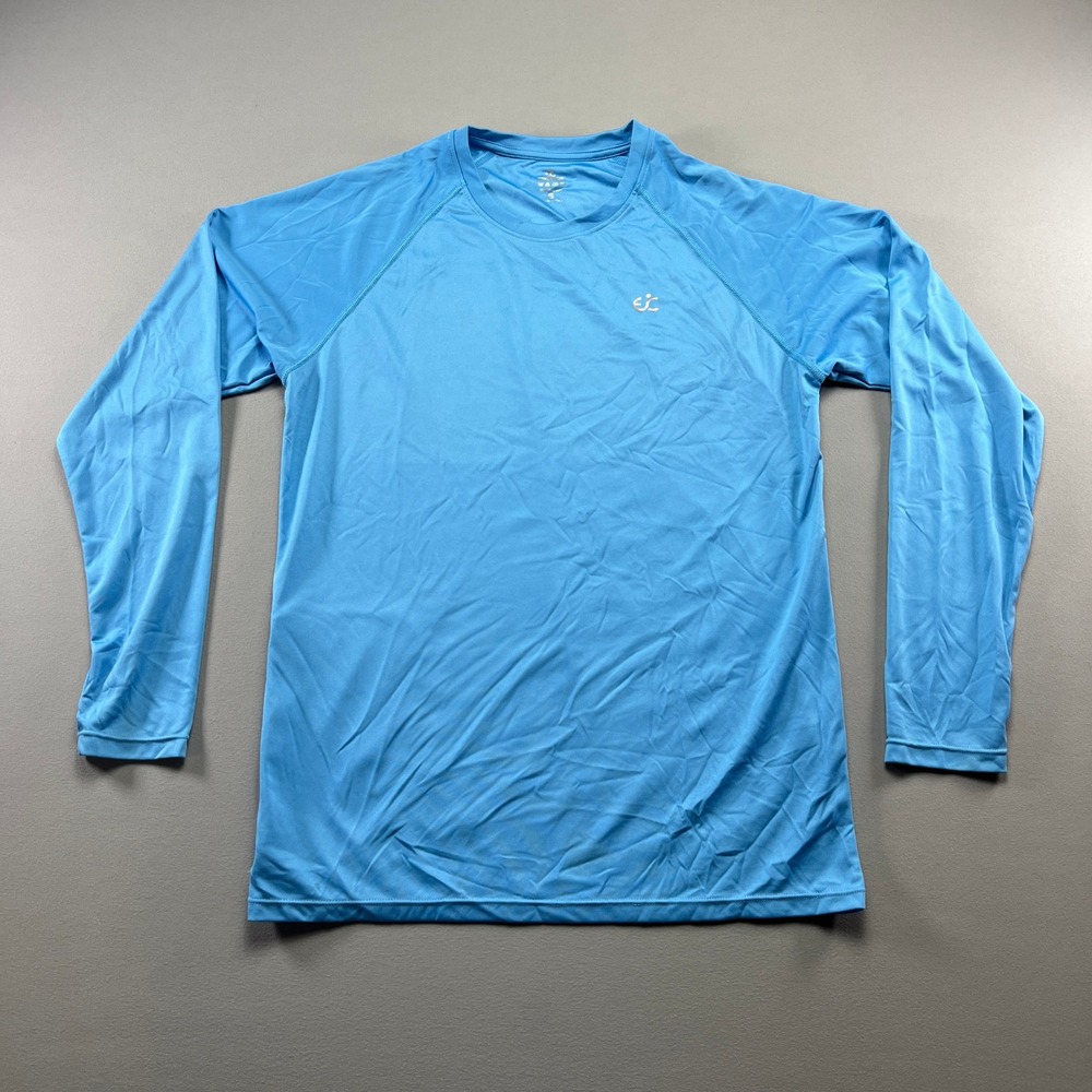 Ewedoos T Shirt Mens Small Blue Logo Outdoor Performance Raglan Sleeve UPF 50